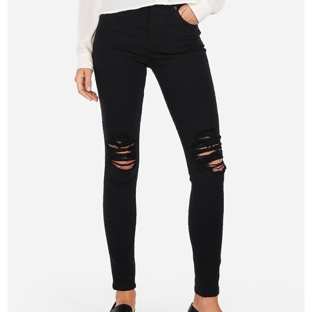 EXPRESS High waisted black ripped jean leggings